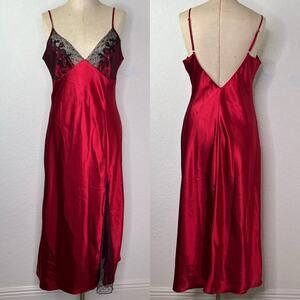 Secret Treasures Sleepwear Long Slip Red Satin/ Black Mesh Size L Loungewear